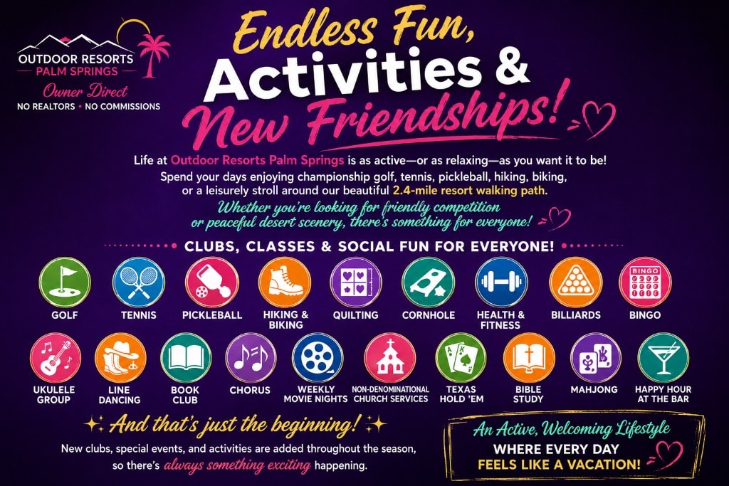 Endless Fun, Activities & New Friendships — clubs, classes and social activities at Outdoor Resorts Palm Springs